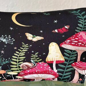 Magical Forest at Night Mushrooms Moths Moon Padded Zippered Pouch Travel Bag
